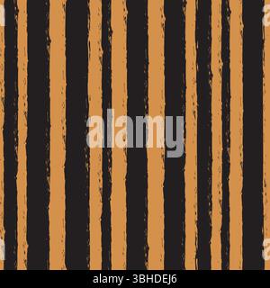 Modèle sans couture vectoriel d'Halloween avec des rayures grunge verticales orange et noires de citrouille. Bords organiques merveilleux. Coups de pinceau peints à la main, rayés Illustration de Vecteur