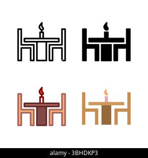 Icônes de diverses tables à manger, adaptées aux aménagements de cuisine et de salle à manger, aux restaurants et à la conception de l'hospitalité. Illustration de Vecteur
