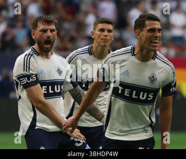 Vancouver, Vancouver, C.-B., Canada. 8 juin 2025. Match de saison régulière de la MLS Vancouver Whitecaps FC vs Seattle Sounders FC Vancouver Whitecaps L'attaquant Daniel Rios (14) célèbre avec vos équipes le 2e but contre Seattle Sounders FC à BC place le 8 juin 2025 à Vancouver, Canada.(photo par Tomaz Jr/Pximages) (crédit image : © Tomaz Jr/PX Imagens via ZUMA Press Wire) USAGE ÉDITORIAL SEULEMENT ! Non destiné à UN USAGE commercial ! Banque D'Images