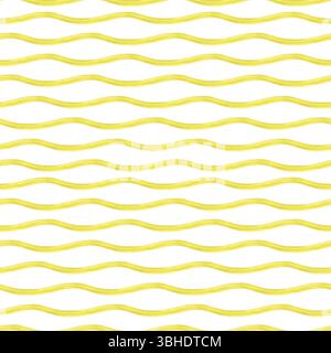 Aquarelle jaune aquarelle asymétrique à rayures ondulées sans couture arrière-plan isolé. Lignes horizontales joyeuses textures abstraites ensoleillées Banque D'Images