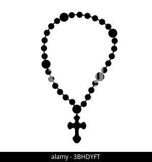 Silhouette de perles de Rosaire avec Croix. Un collier de chapelet traditionnel. Le design comporte une série de perles rondes et une croix décorative. Illustration de Vecteur