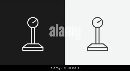 Balance industrielle ou plate-forme avec cadran sur fond noir et blanc, représentant le poids ou la mesure, icône de contour blanc Illustration de Vecteur