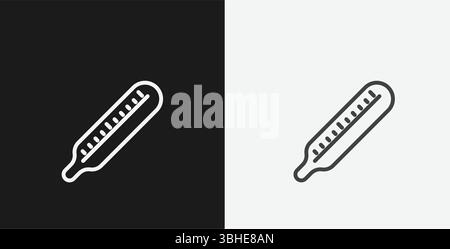 Thermomètre médical avec échelle sur fond noir et blanc, représentant la santé ou la fièvre, icône White Outline Illustration de Vecteur