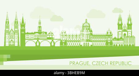 Panorama vert Skyline de la ville de Prague, République tchèque - illustration vectorielle Illustration de Vecteur