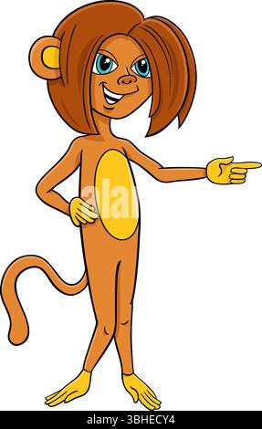 Illustration de dessin animé de personnage animal singe femelle pointant vers quelque chose Illustration de Vecteur