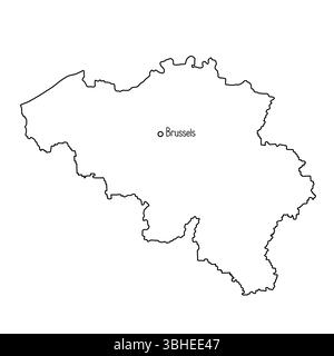 Belgique carte du pays ligne de frontière détaillée illustration vectorielle simple dessinée à la main, modèle vierge avec la capitale Bruxelles pour la conception, educatio Illustration de Vecteur