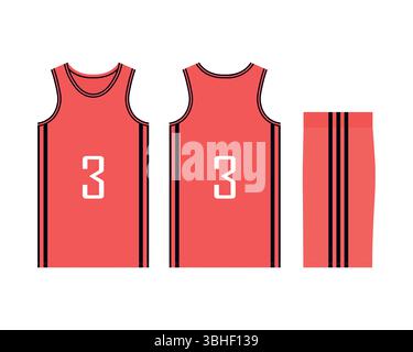 Maquette d'un uniforme de basket-ball pour un club de sport. Vue avant, vue arrière et vue latérale de conception de maillot de gabarit. Illustration vectorielle Illustration de Vecteur