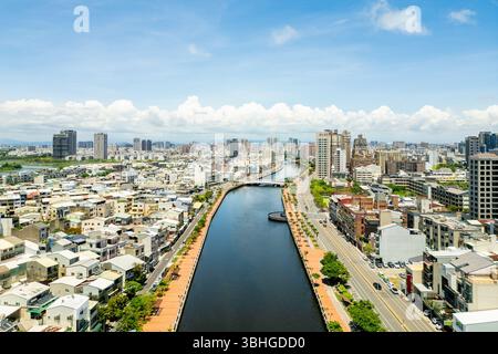 Vue aérienne du canal d'Anping dans la ville de Tainan, Taiwan Banque D'Images