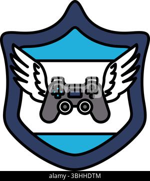 Un bouclier bleu avec des ailes blanches et une manette PlayStation dessus Illustration de Vecteur