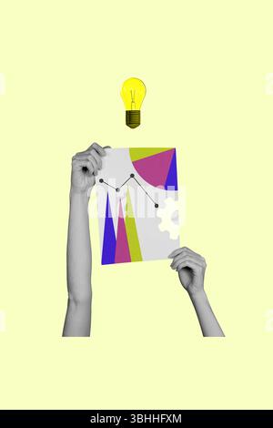 Modèle de collage d'illustration de tendance esquisse composite de main tenir le document idée lampe Cogwheel trader entrepreneur travailleur d'emploi embauchant vacance Banque D'Images