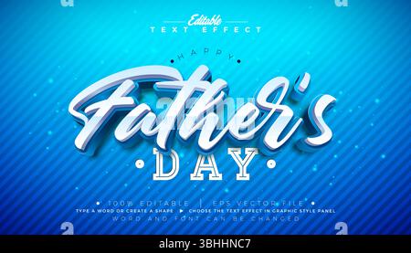 Fête des Pères effet texte 3D Design effet graphique vectoriel modifiable et évolutif avec ombres et lettrage typographie sur fond bleu. Premium Illustration de Vecteur