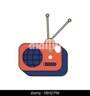 Radio rétro ou récepteur analogique vintage. Icône vectorielle pour ancien appareil de diffusion audio avec antenne. Clipart du syntoniseur de fréquence AM et FM. 90s ou 80s musique et transmission audio. Communication nostalgique. Illustration de Vecteur