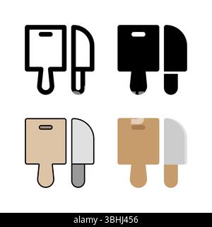 Un ensemble d'icônes de planche à découper et de couteau, essentiel pour la préparation des aliments, le hachage, les ustensiles de cuisine et la cuisine. Illustration de Vecteur