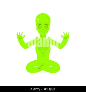 Alien Yoga. Emoji UFO Lotus pose. Space Invader Green relaxation Illustration de Vecteur