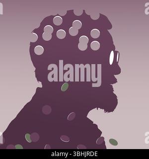 Le vieillissement et la démence avec sa perte de capacités cognitives est ce sujet d'un vieil homme avec des trous dans sa silhouette de la démence et de l'âge. Il s'agit d'un 3 Banque D'Images