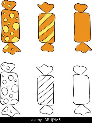 Halloween Candy isolé sur fond transparent. Illustration vectorielle d'encre de ligne graphique. conception pour les graphiques de mode, impressions textiles, tissus, wallpa Illustration de Vecteur