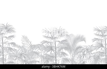 Fond d'écran Modern nature : feuilles en niveaux de gris et motif jungle abstrait Banque D'Images