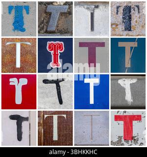 Collection de 16 lettres T majuscules prises dans les rues urbaines Banque D'Images