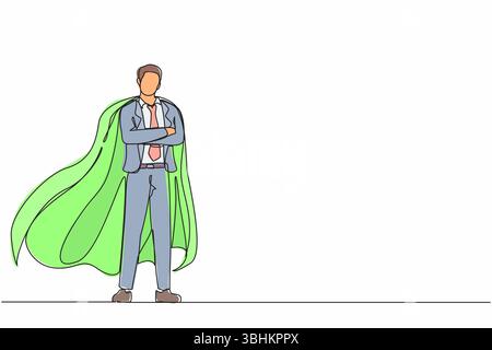 Simple dessin de ligne continue déterminé homme d'affaires ou employé de bureau super héros dans le manteau. Le concept de leadership et de force dans les affaires. Dynami Illustration de Vecteur