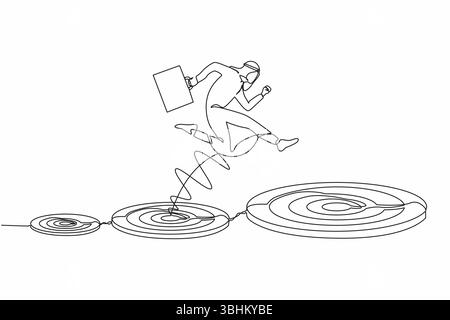 Ligne continue unique dessinant homme d'affaires arabe sautant sur une cible plus grande, avec succès. Avancement dans la carrière ou concept de croissance d'entreprise. Aspiration a Illustration de Vecteur