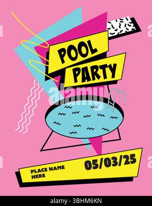 modèle de vecteur d'affiche de fête de piscine de style des années 90. Illustration abstraite, design rétro moderne. Convient pour flyer, dépliant, invitation de bannière. Illustration de Vecteur