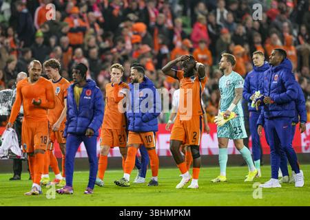 Groningen, pays-Bas. 10 juin 2025. GRONINGEN, 10-06-2025, Euroborg Stadium, European Qualifiers Football, saison 2024/2025. Match entre les pays-Bas et Malte . Joueurs des pays-Bas crédit : Pro Shots/Alamy Live News Banque D'Images