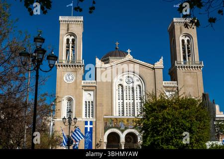 La Sainte église métropolitaine de l'Annonciation à la Vierge Marie sur la place Mitropoleos, Athènes, Grèce. Banque D'Images