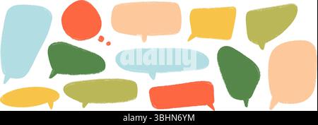 Collection colorée de bulles de parole dessinées à la main. Jeu de boîtes de dialogue marqueur ludique griffonné. Cadres de conversation texturés griffonnés. Coffret de discussion à croquis lumineux. Ensemble de zone de texte de bulle différent. Vecteur Illustration de Vecteur