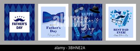 Ensemble de cartes de vœux créatives pour la fête des Pères 2025. Je t'aime papa et meilleur papa jamais illustration vectorielle pour Happy Pères Fête avec moustache, lunettes Illustration de Vecteur