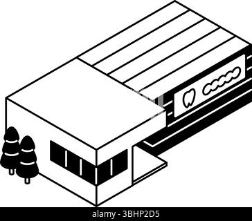 Illustration isométrique d'un simple bâtiment de clinique dentaire avec signalisation et entrée, vue isométrique d'un cabinet de dentiste dans la ville, noir an Illustration de Vecteur