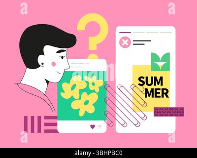 Ambiance estivale sur le blog - illustrations de modèles d'écrans de médias sociaux Illustration de Vecteur