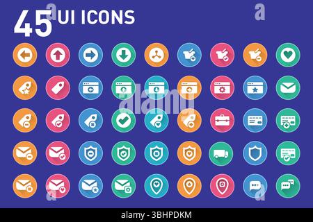 Illustration vectorielle des icônes de l'interface utilisateur 45 – éléments d'interface utilisateur propres et minimes pour la conception Web et d'applications Illustration de Vecteur