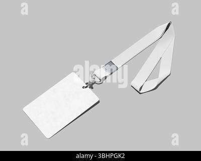 Badge d'identification blanc vierge avec étiquette de nom de rendu 3D maquette de lanière Banque D'Images