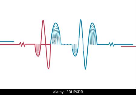 Une ligne stylisée de battement de cœur en rouge et bleu. La ligne présente des pics et des vallées, représentant l'activité cardiaque. Convient pour le médical ou la santé Illustration de Vecteur