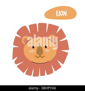 Un lion de dessin animé avec un visage rond et une crinière moelleuse. Le lion a une expression amicale et est représenté dans un style simple et coloré. Illustration de Vecteur