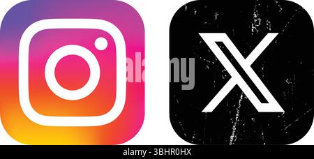 Ensemble d'icônes d'applications mobiles de médias sociaux Instagram et X, sur un fond transparent, illustration vectorielle Illustration de Vecteur