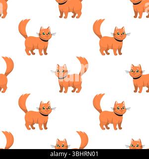 Motif sans couture chat rouge. Illustration de dessin animé. Chaton heureux avec col. Illustration vectorielle. Voyager avec des animaux de compagnie concept. Conception plate. Animalerie, personnage de clinique vétérinaire, mascotte. Illustration de Vecteur
