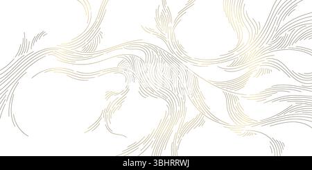 Texture en bois de ligne dorée de vecteur, motif de luxe abstrait ondulé. Graphique moderne d'art de flux, cheveux, illustration topographique de trait. Illustration de Vecteur