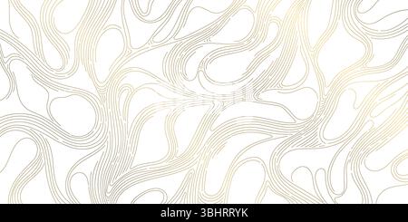 Texture en bois de ligne dorée de vecteur, motif de luxe abstrait ondulé. Graphique moderne d'art de flux, cheveux, illustration topographique de trait. Illustration de Vecteur