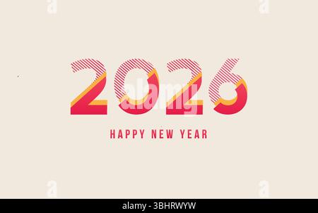 Joyeux New 2026 ans conception de texte minimal isolé sur bleu. Bannière, affiche, en-tête et modèle de carte Illustration de Vecteur