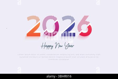 2026 Happy New Year fond Design avec ligne colorée. . bonne année 2026 carte de voeux Illustration de Vecteur