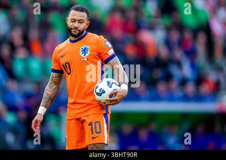 GRONINGEN, 10-06-2025, stade Euroborg , European Qualifiers Football , saison 2024/2025. Match entre les pays-Bas et Malte . Joueur néerlandais Memphis Depay Banque D'Images
