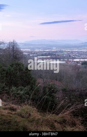 Vue en soirée depuis Gleniffer Braes Country Park, Paisley, Strathclyde, Ecosse centrale. Banque D'Images