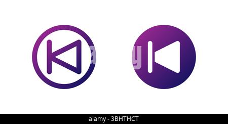 Icône de piste précédente définie. Icône de dégradé violet avec une flèche orientée vers la gauche et une ligne verticale, utilisée pour revenir à la piste précédente dans la lecture multimédia Illustration de Vecteur