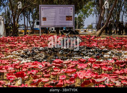 30 000 anémones céramiques (kalaniot) placées comme mémorial , site commémoratif du Nova Festival Banque D'Images