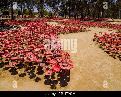 30 000 anémones céramiques (kalaniot) placées comme mémorial , site commémoratif du Nova Festival Banque D'Images