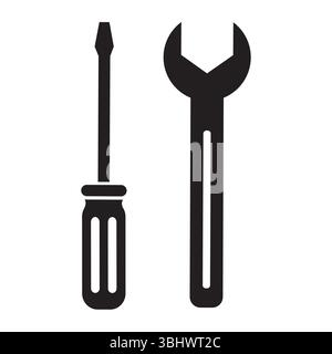 Jeu d'icônes avec divers outils, y compris un tournevis et une clé à des fins et utilisations diverses Illustration de Vecteur
