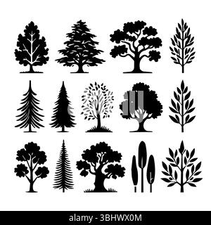 Arbres icônes silhouette arbre graphiques arbres éléments symbole vecteur Illustration de Vecteur