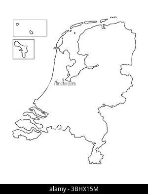 Pays-Bas carte du nord ligne de frontière précise détaillée avec les îles illustration vectorielle simple dessinée à la main, modèle vierge avec Copenhague Illustration de Vecteur