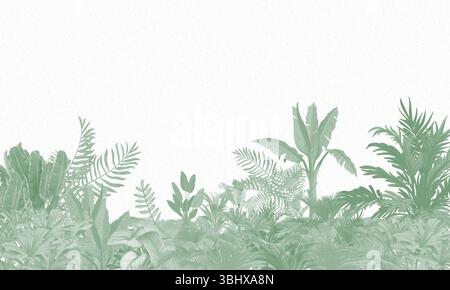 Motif mural botanique minimaliste : Light Green Jungle Leaves Seamless Edge Banque D'Images